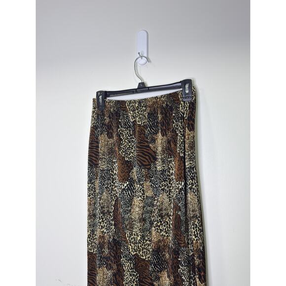 Vintage Brown Black Animal Print Skirt Long Slit Flowy Waist Sz S - Picture 2 of 10